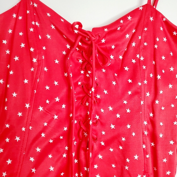 Red Bodysuit By Zara Adjustable Satin Star Corset - Picture 3 of 10